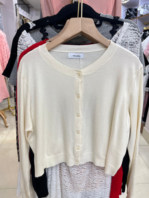 Casual Round Knitted Crop Cardigan